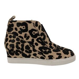 NEW LINEA Paolo Anna 3 Leopard Print Calf Hair Wedge Side Zip Sneaker Size 5